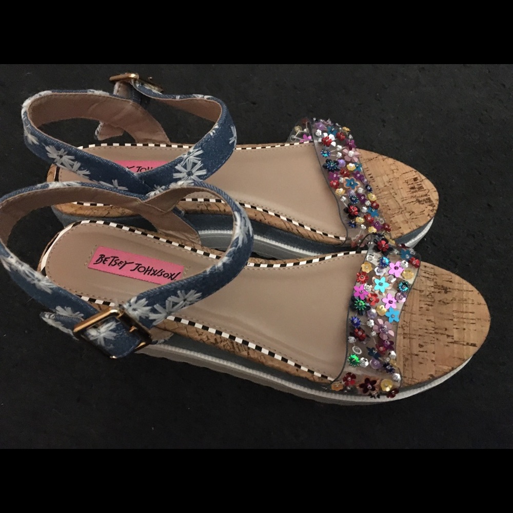 Betsey Johnson denim bejeweled sandals